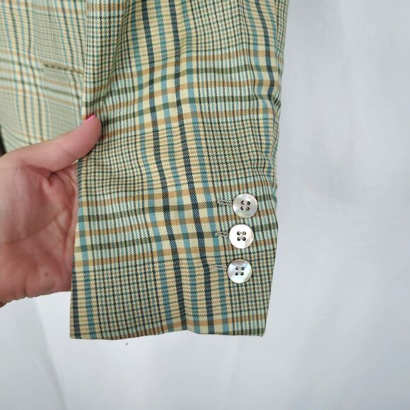 Vintage Henry Cottons Blazer Small Tan Plaid - Picture 4 of 10
